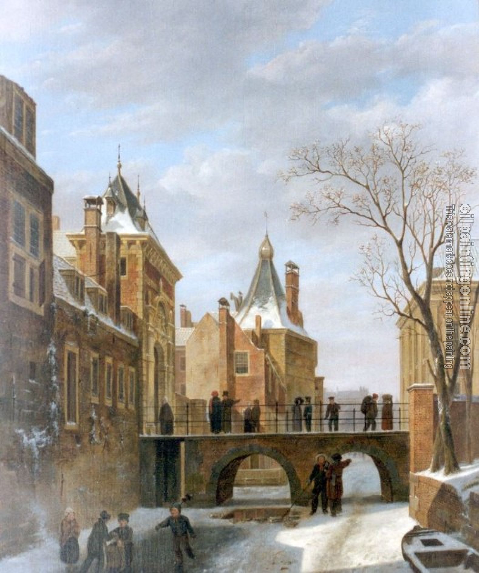 Bartholomeus Johannes Van Hove - Schaatsers bij de Grenadierspoort in Den Haag